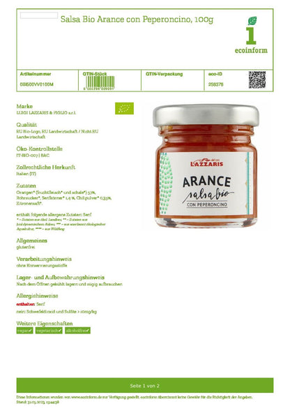 Bio Orangen-Chili-Sauce von Lazzaris