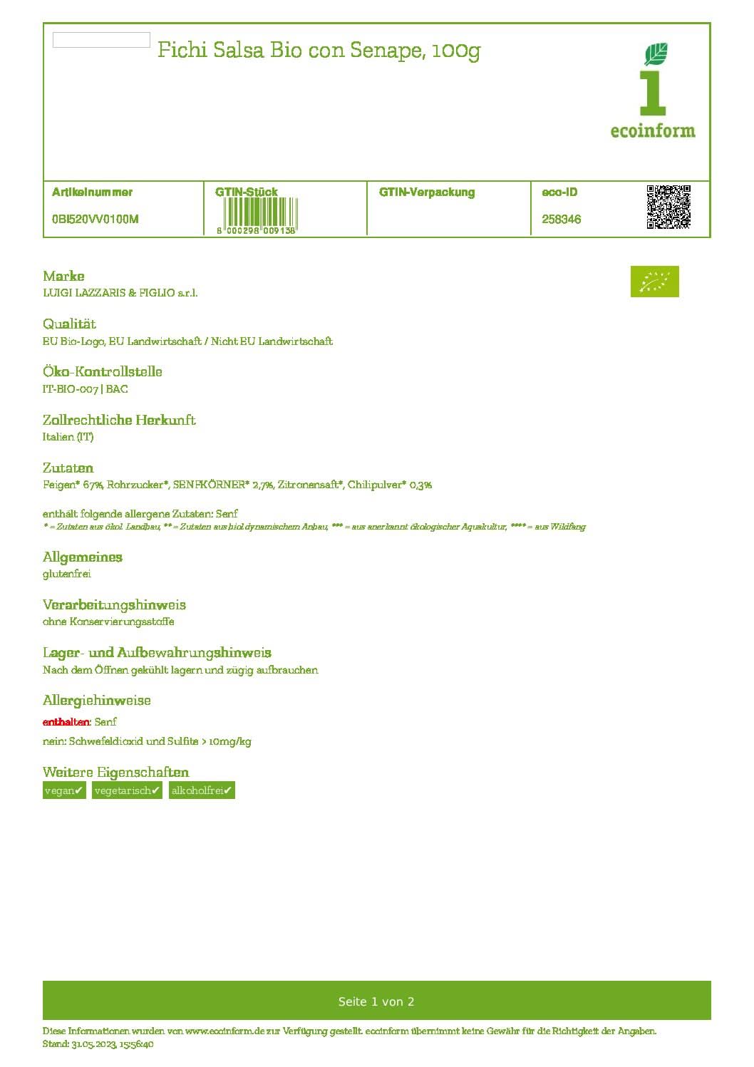 Bio Feigen-Senf-Sauce von Lazzaris 40 g Glas