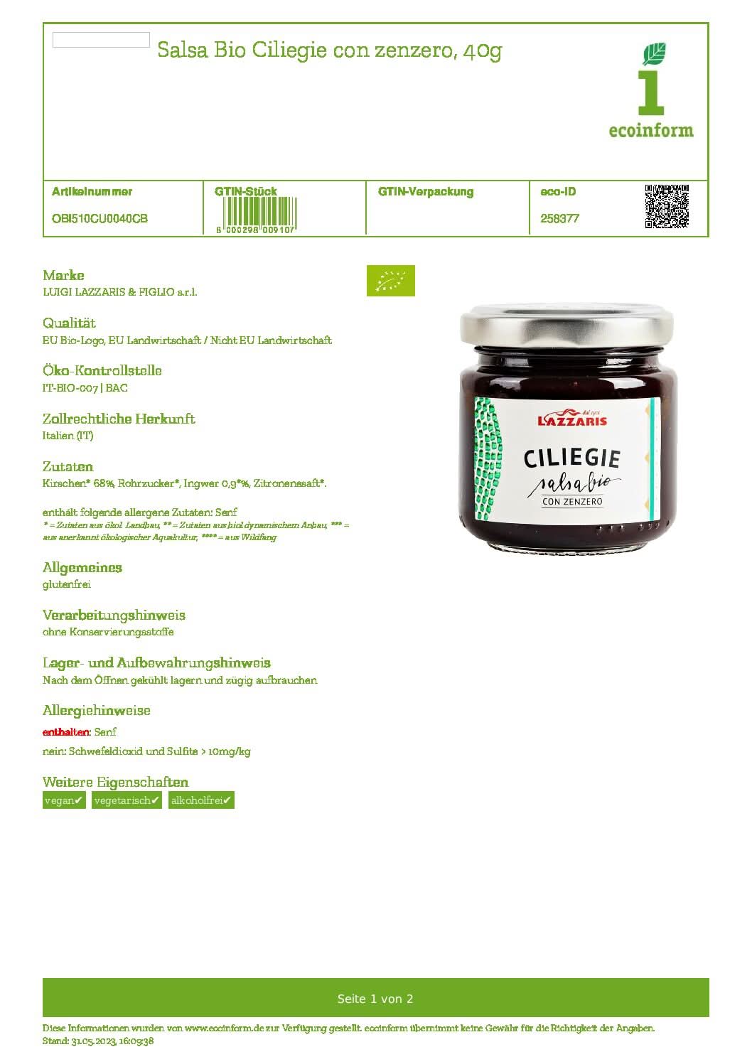 Bio Kirsch-Ingwer-Sauce von Lazzaris