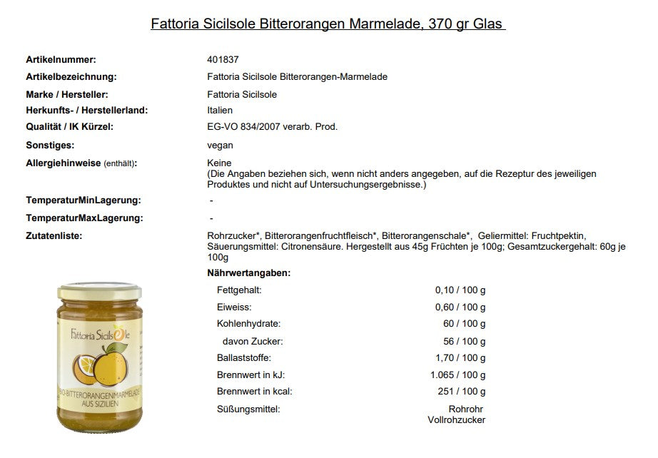 Fattoria Sicilsole, Bio Bitterorangen Marmelade