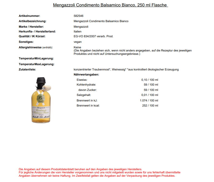 Condimento Balsamico Bianco, 250ml