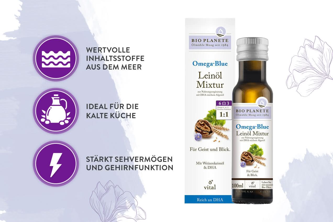 Bio Planéte Omega Blue Leinöl-Mixtur zur Nahrungsergänzung, 100ml