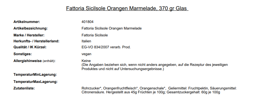 Fattoria Sicilsole, Bio Orangen Marmelade