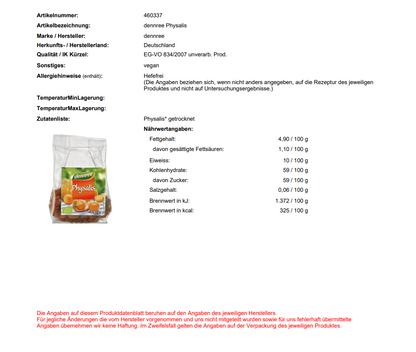 Physalis getrocknet Bio  Packung 100 gr