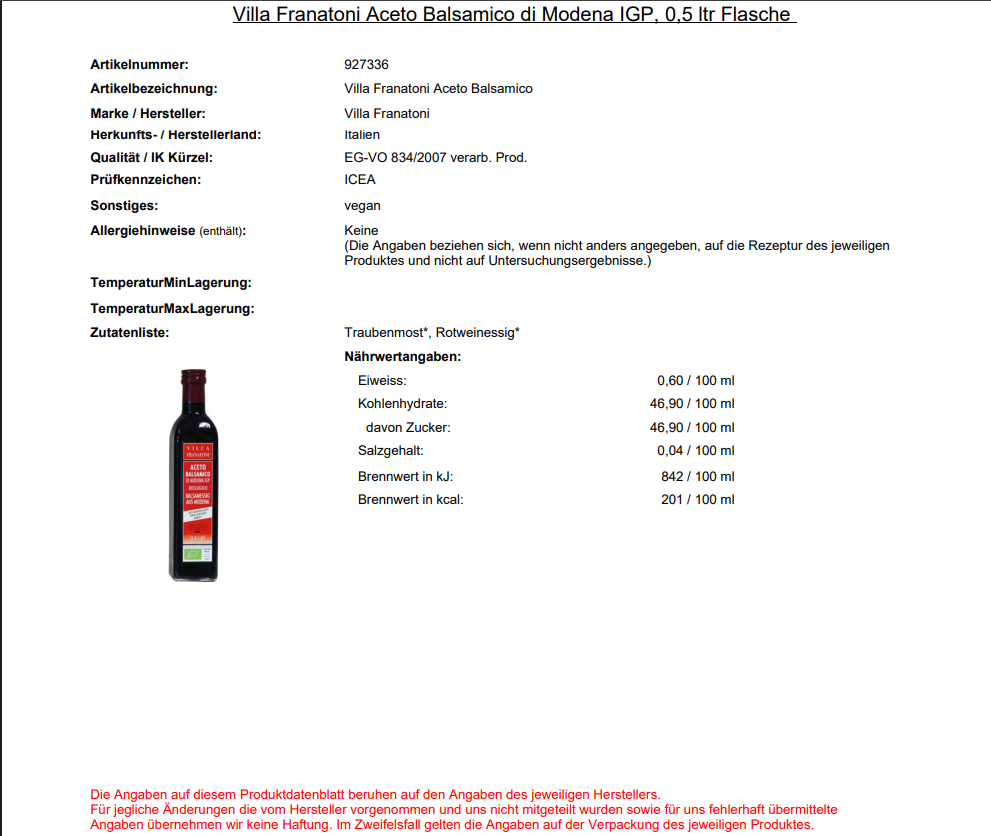 Villa Franatoni, Aceto Balsamico di Modena IGP, 0,5l