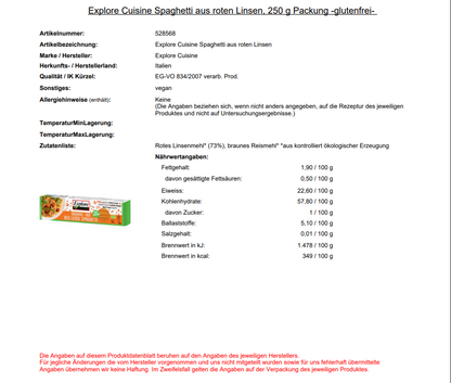 Spaghetti aus roten Linsen, 250 g Packung -glutenfrei-