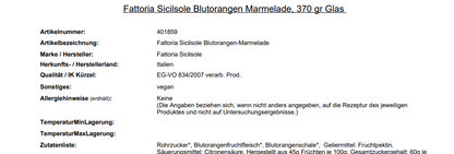 Fattoria Sicilsole, Bio Blutorangen Marmelade, 370g Glas