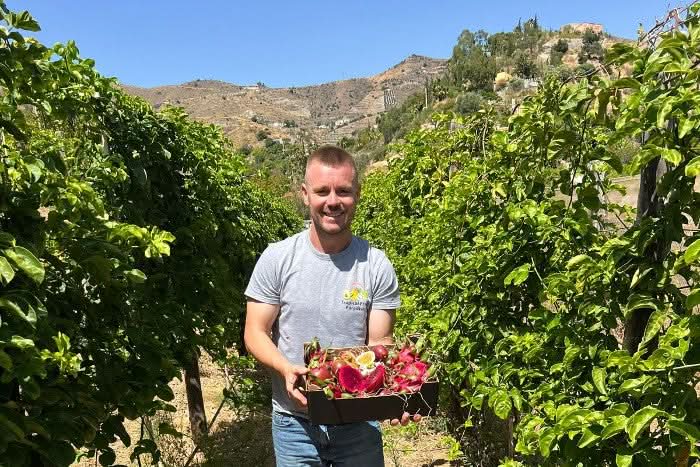 Bio Drachenfrucht kaufen – frischer Erzeuger auf der Finca in Andalusien mit Drachenfrucht und Passionsfrucht Box