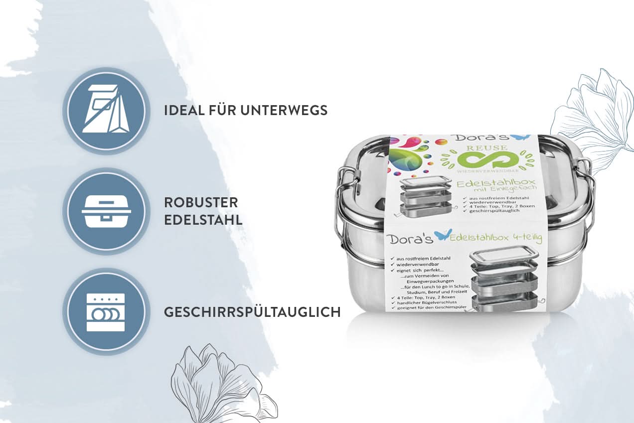 Dora´s Edelstahlbox mit Einlegefach, 4-teilig, 1 Stück