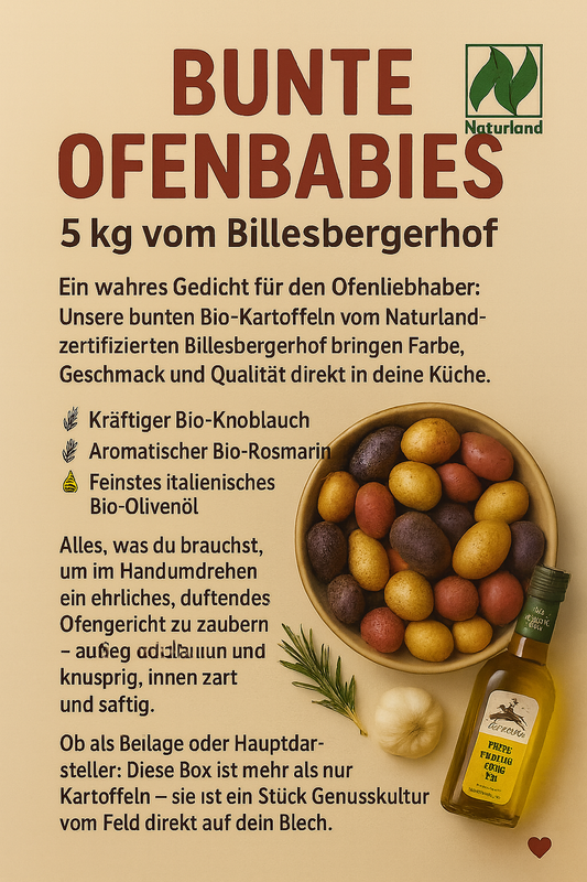 "Bunte Ofenbabiesbox" 5 kg  inkl. Rosmarin, Knoblauch und feinstem Olivenöl