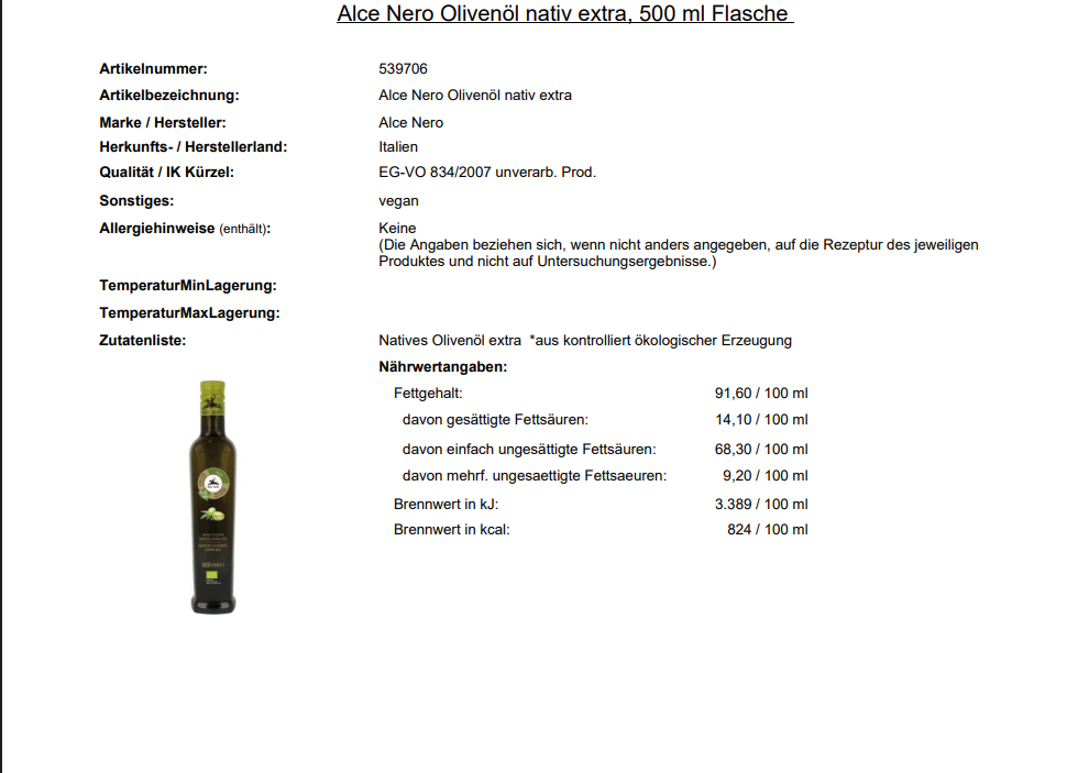 Alce nero Olivenöl, extra Vergine, Bio 500ml