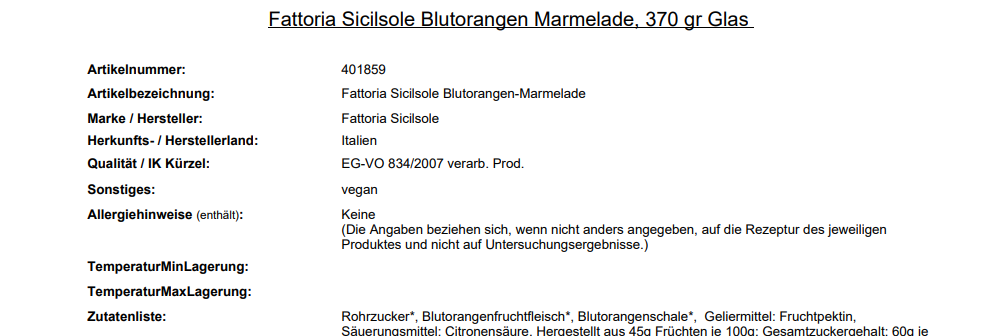 Fattoria Sicilsole, Bio Blutorangen Marmelade, 370g Glas