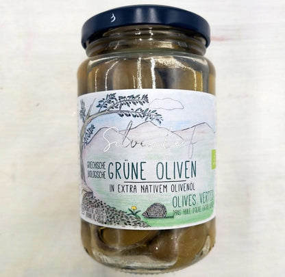 Silver Leaf - Bio Grüne große Oliven in nativem Olivenöl - Entsteint