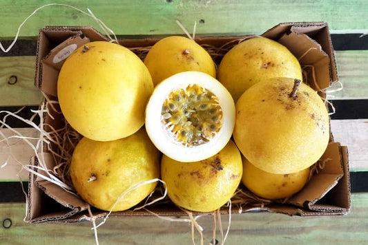 Frische gelbe Maracuja im Karton – direkt aus Spanien kaufen in Bio-Qualität