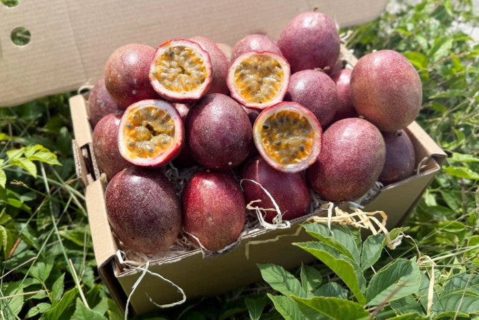 Frische Bio Passionsfrüchte aus Spanien in einer Box – direkt vom Kleinbauern Julian aus Andalusien, ideal für alle, die Passionsfrüchte kaufen Spanien suchen