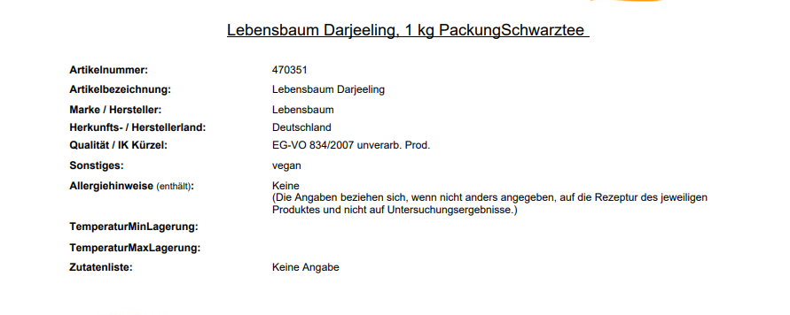 Lebensbaum Darjeeling Ambootia Schwarztee 1 Kg